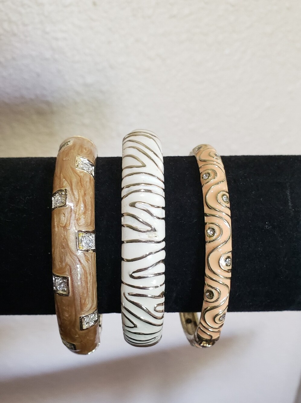 Set of Three Enamel Bangle Bracelets - White, Tan & Peach *PRICE FIRM*